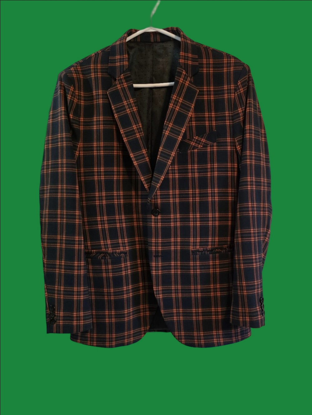 4/$97 Deal! Tailored Plaid Blazer In Navy and Orange